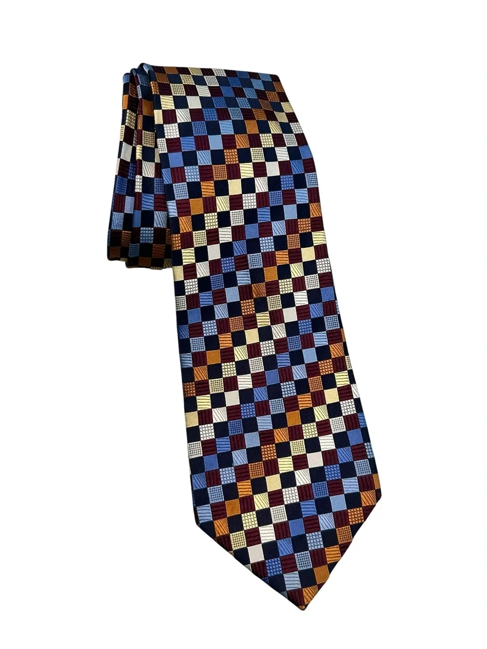 Jos. A. Bank Men’s Hand Sewn Silk Multicolor Checkerboard Striped Tie 60” x 3.5”